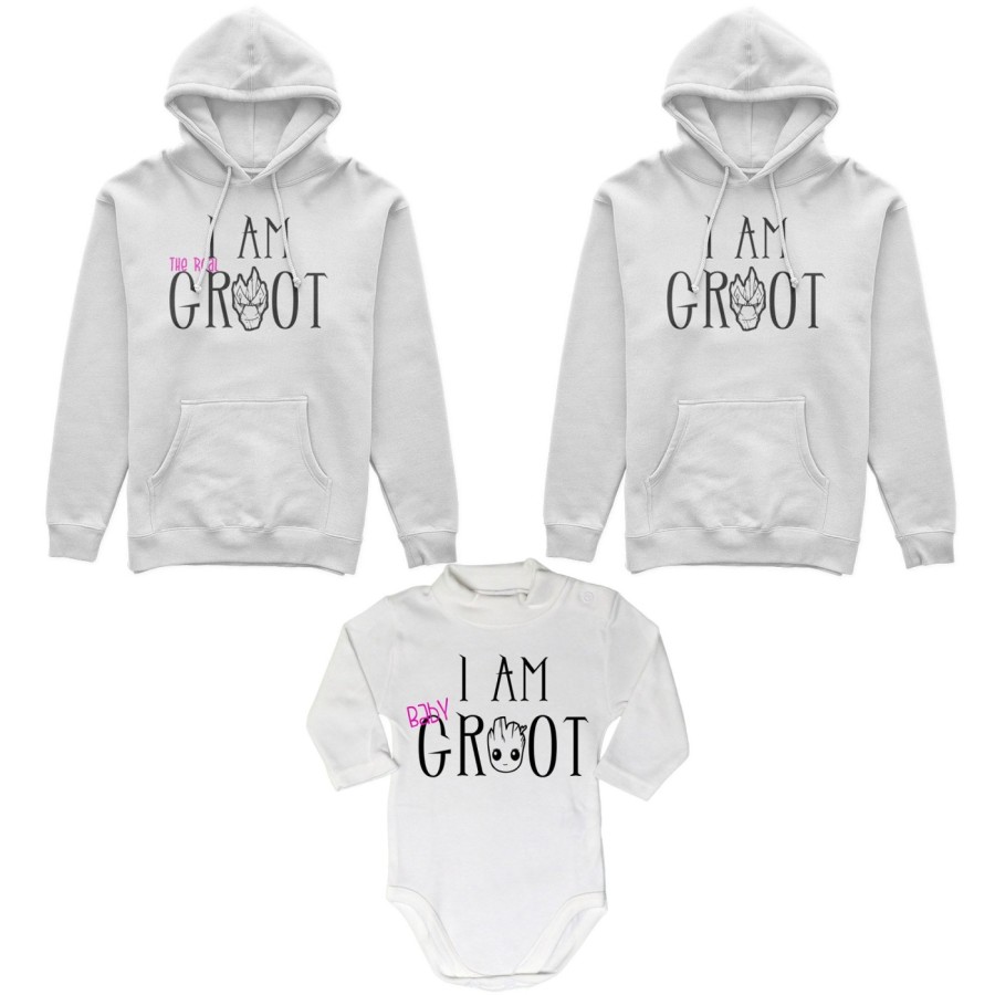 Tris felpe adulti neonato o body lupetto neonato i am groot i am the real groot i am baby groot Per la famiglia