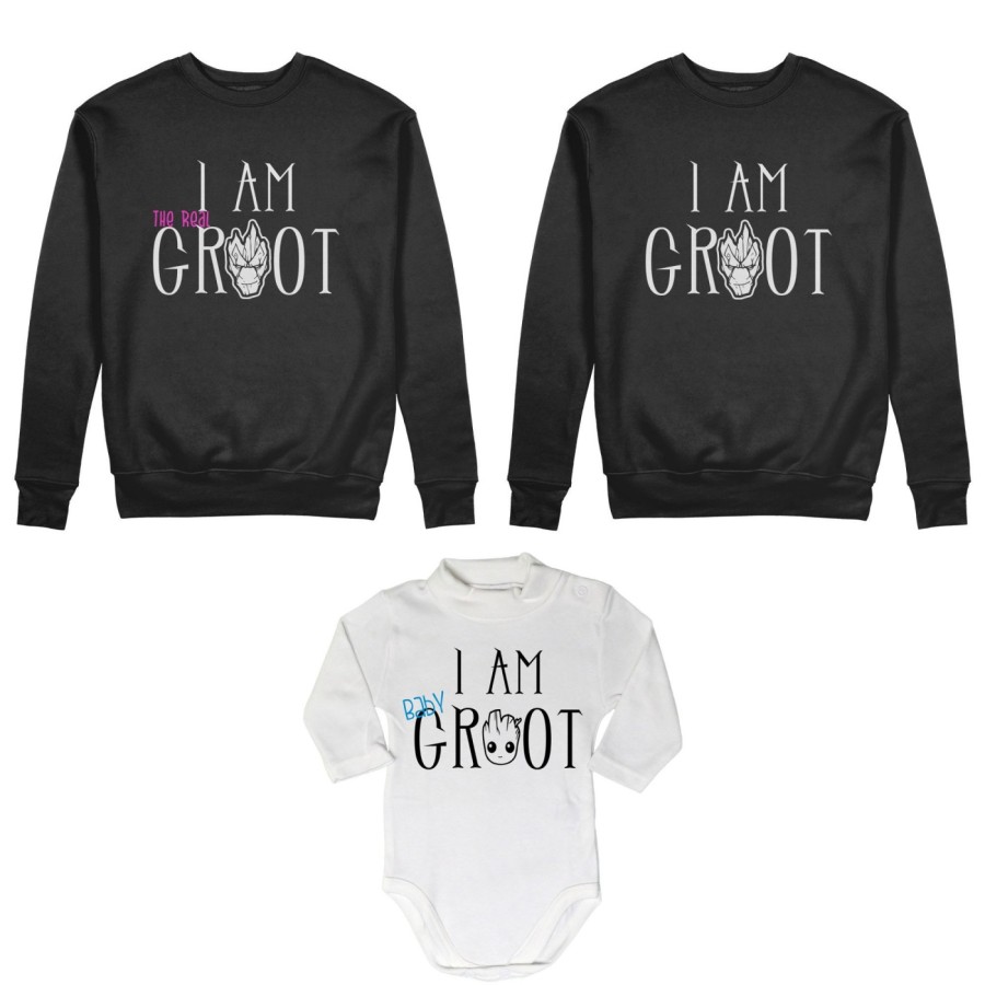 Tris felpe adulti neonato o body lupetto neonato i am groot i am the real groot i am baby groot Per la famiglia