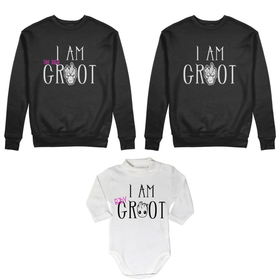 Tris felpe adulti neonato o body lupetto neonato i am groot i am the real groot i am baby groot Per la famiglia