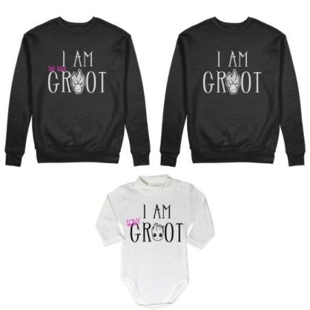 Tris felpe adulti neonato o body lupetto neonato i am groot i am the real groot i am baby groot Per la famiglia