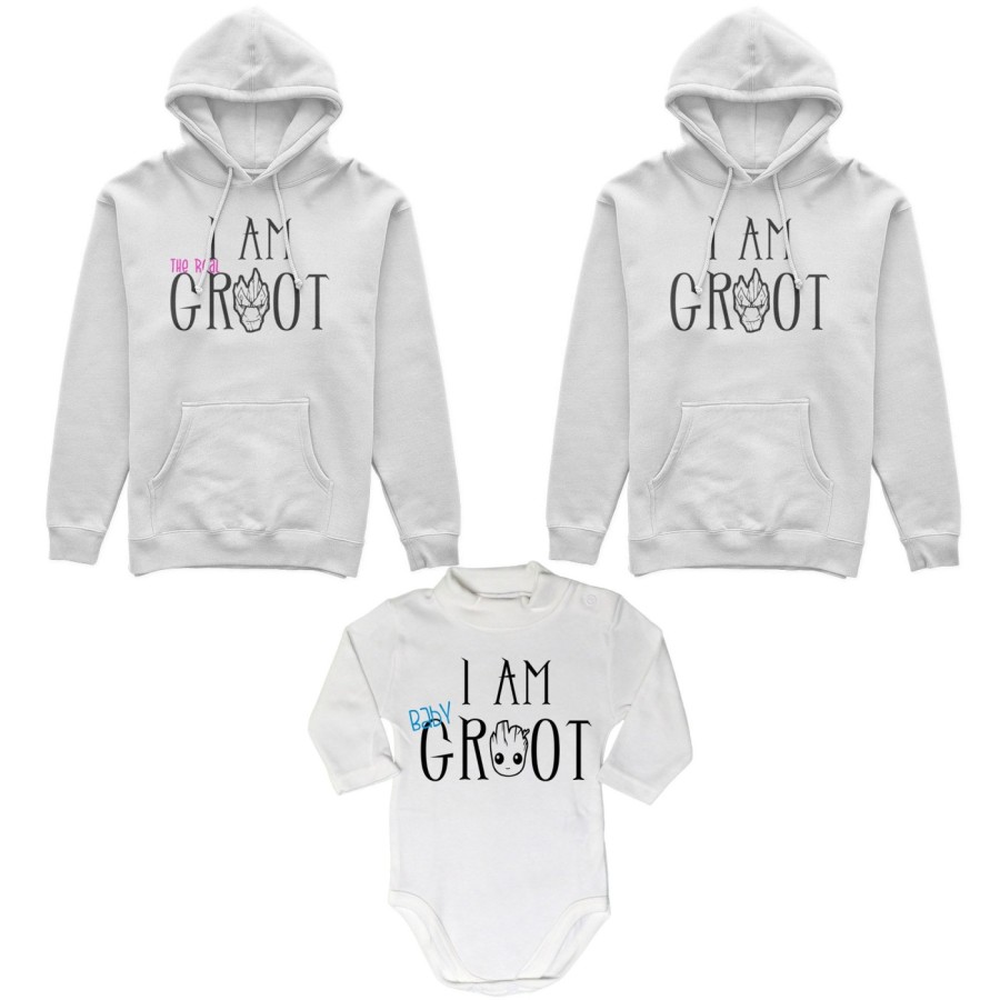 Tris felpe adulti neonato o body lupetto neonato i am groot i am the real groot i am baby groot Per la famiglia