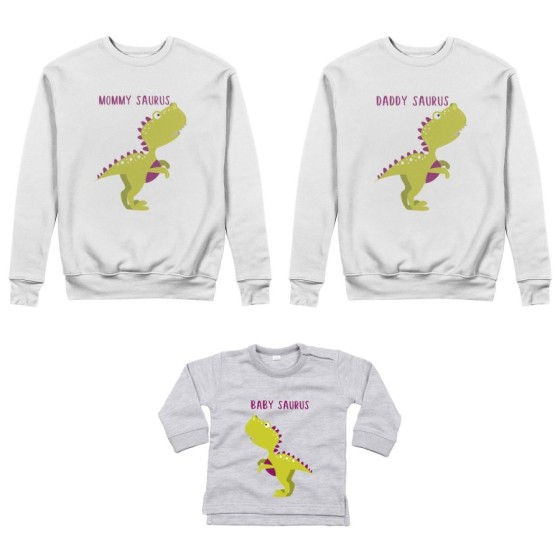 Tris felpe adulti neonato o body lupetto neonato daddy saurus mommy saurus baby saurus Per la famiglia 2