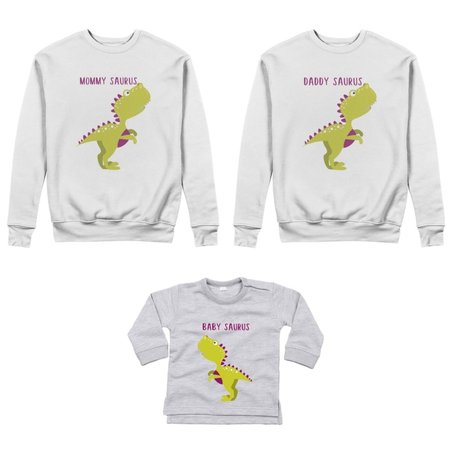 Tris felpe adulti neonato o body lupetto neonato daddy saurus mommy saurus baby saurus Per la famiglia