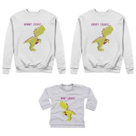 Tris felpe adulti neonato o body lupetto neonato daddy saurus mommy saurus baby saurus Per la famiglia