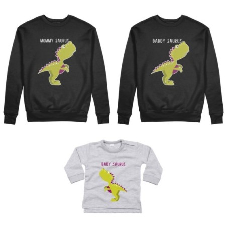 Tris felpe adulti neonato o body lupetto neonato daddy saurus mommy saurus baby saurus Per la famiglia