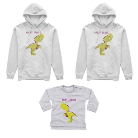 Tris felpe adulti neonato o body lupetto neonato daddy saurus mommy saurus baby saurus Per la famiglia