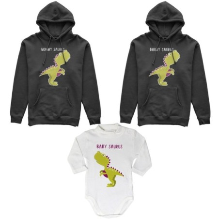 Tris felpe adulti neonato o body lupetto neonato daddy saurus mommy saurus baby saurus Per la famiglia