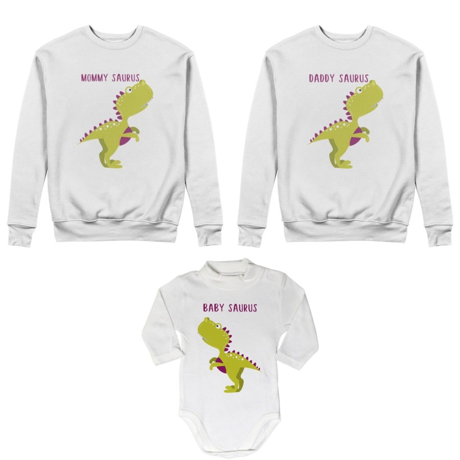 Tris felpe adulti neonato o body lupetto neonato daddy saurus mommy saurus baby saurus Per la famiglia