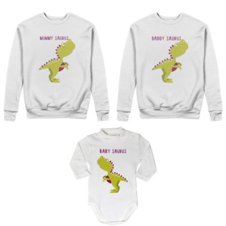 Tris felpe adulti neonato o body lupetto neonato daddy saurus mommy saurus baby saurus Per la famiglia
