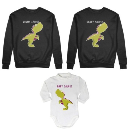 Tris felpe adulti neonato o body lupetto neonato daddy saurus mommy saurus baby saurus Per la famiglia