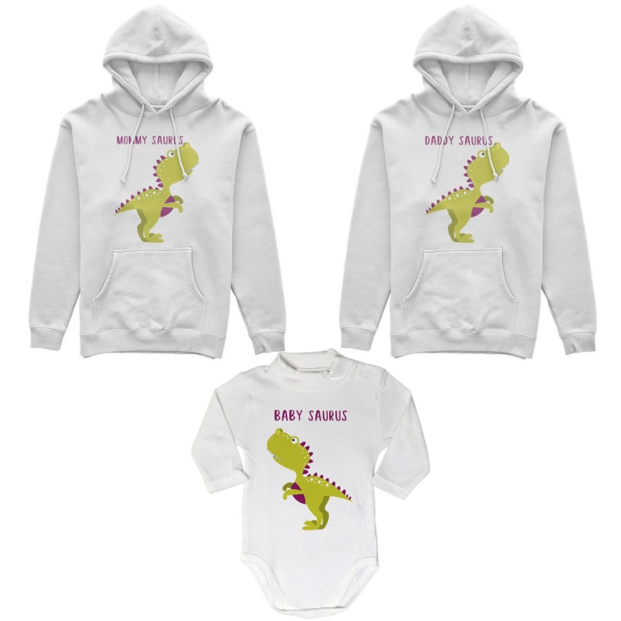 Tris felpe adulti neonato o body lupetto neonato daddy saurus mommy saurus baby saurus Per la famiglia
