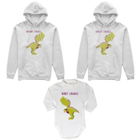Tris felpe adulti neonato o body lupetto neonato daddy saurus mommy saurus baby saurus Per la famiglia