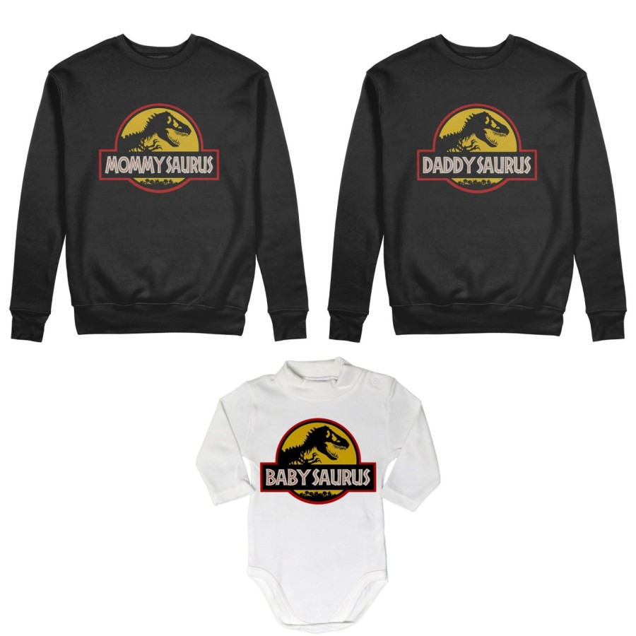 Tris felpe adulti neonato o body lupetto neonato daddy saurus mommy saurus baby saurus jurassic Per la famiglia