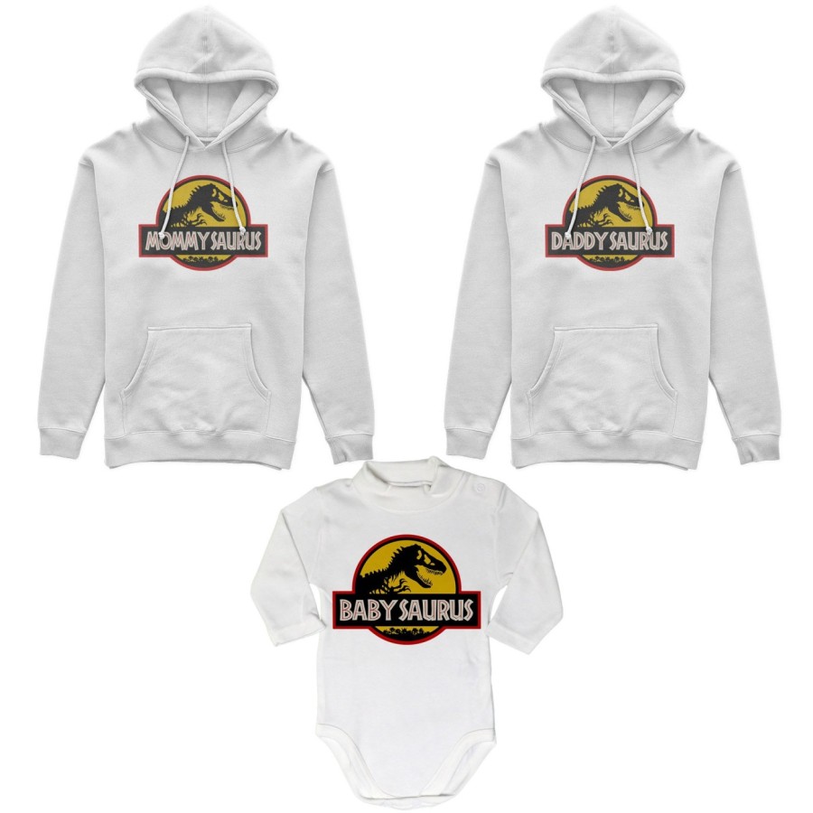 Tris felpe adulti neonato o body lupetto neonato daddy saurus mommy saurus baby saurus jurassic Per la famiglia