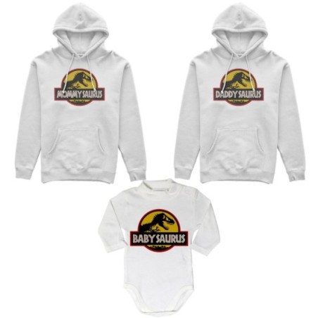 Tris felpe adulti neonato o body lupetto neonato daddy saurus mommy saurus baby saurus jurassic Per la famiglia