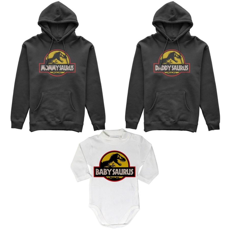 Tris felpe adulti neonato o body lupetto neonato daddy saurus mommy saurus baby saurus jurassic Per la famiglia