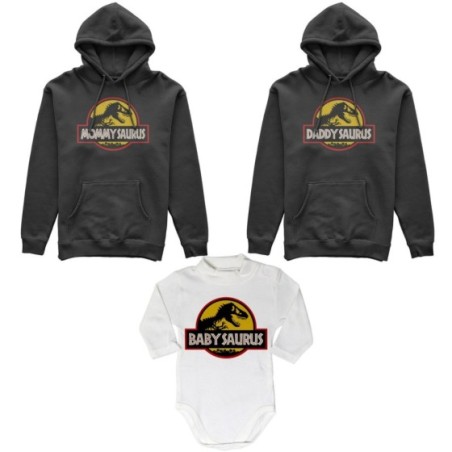 Tris felpe adulti neonato o body lupetto neonato daddy saurus mommy saurus baby saurus jurassic Per la famiglia