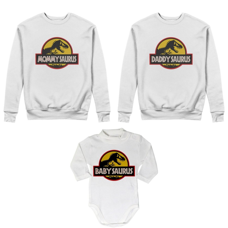 Tris felpe adulti neonato o body lupetto neonato daddy saurus mommy saurus baby saurus jurassic Per la famiglia