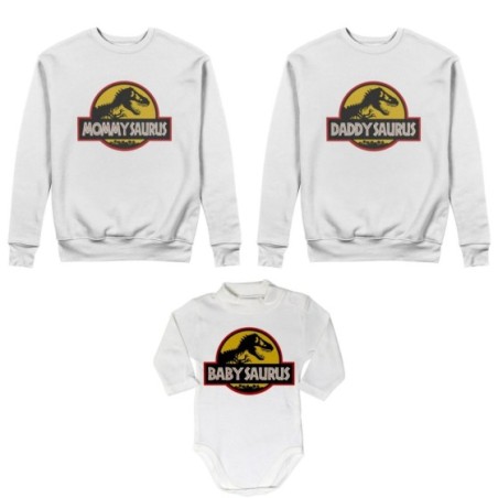 Tris felpe adulti neonato o body lupetto neonato daddy saurus mommy saurus baby saurus jurassic Per la famiglia