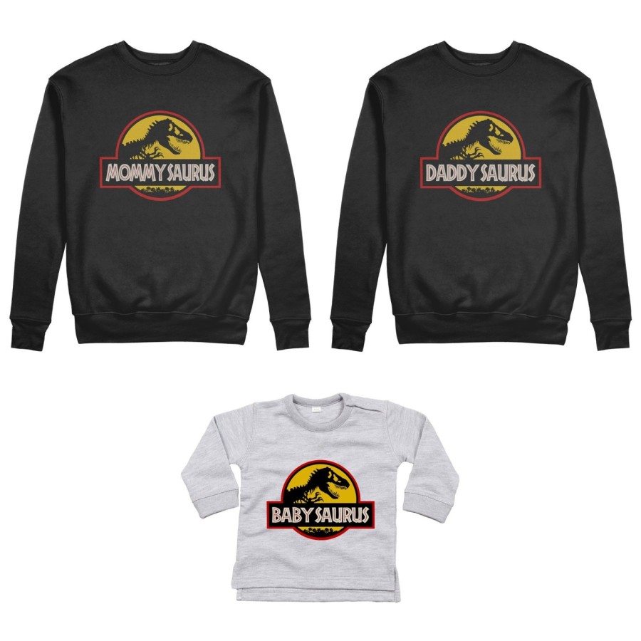 Tris felpe adulti neonato o body lupetto neonato daddy saurus mommy saurus baby saurus jurassic Per la famiglia
