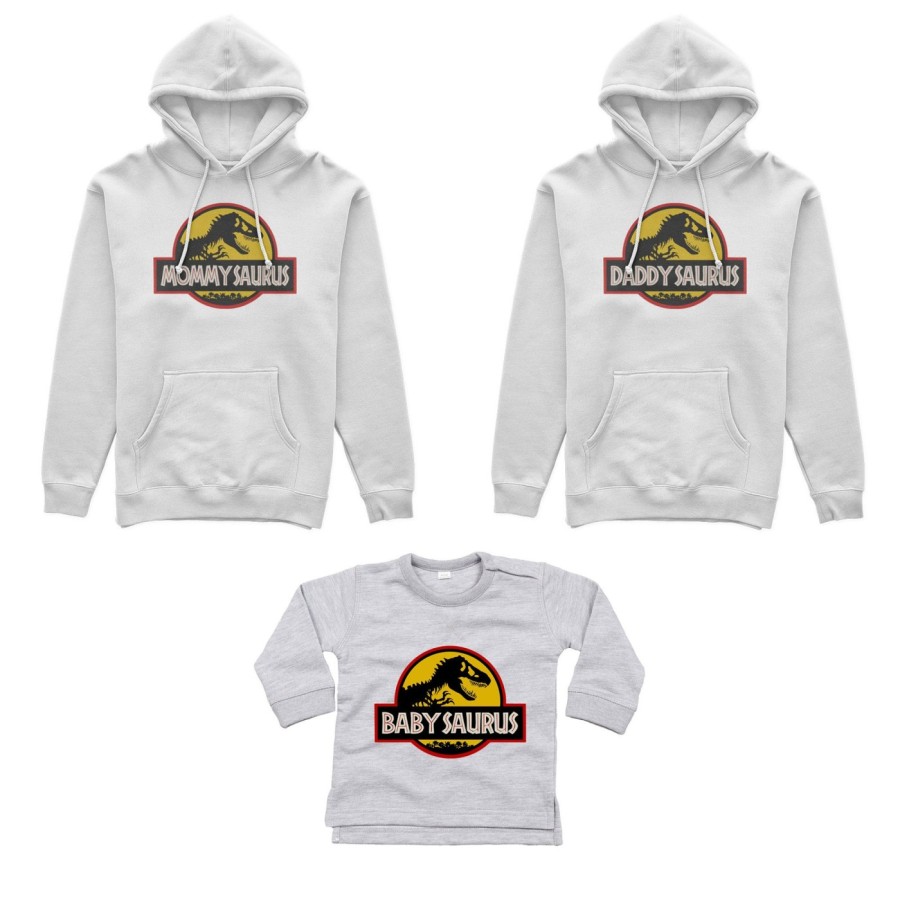 Tris felpe adulti neonato o body lupetto neonato daddy saurus mommy saurus baby saurus jurassic Per la famiglia