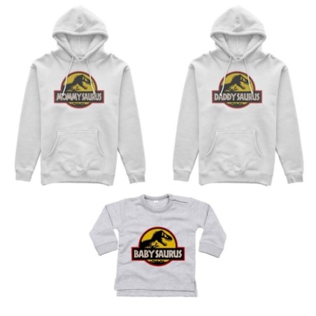 Tris felpe adulti neonato o body lupetto neonato daddy saurus mommy saurus baby saurus jurassic Per la famiglia