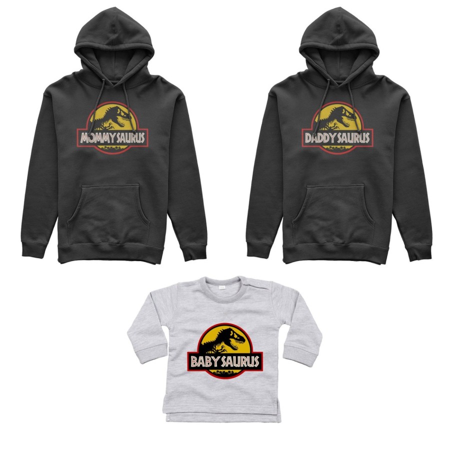 Tris felpe adulti neonato o body lupetto neonato daddy saurus mommy saurus baby saurus jurassic Per la famiglia