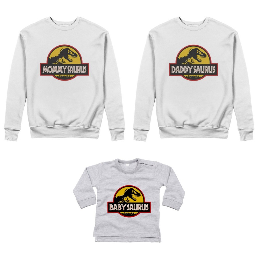 Tris felpe adulti neonato o body lupetto neonato daddy saurus mommy saurus baby saurus jurassic Per la famiglia