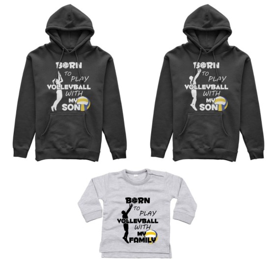 Tris felpe adulti neonato o body lupetto neonato born to play volleyball with my son my daughter Per la famiglia 2