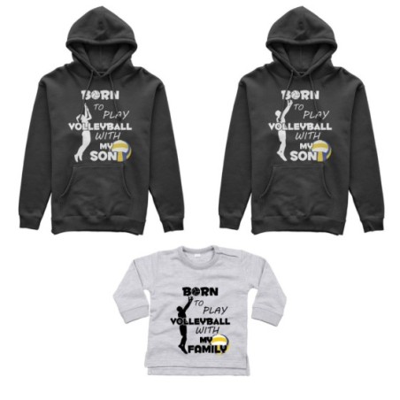 Tris felpe adulti neonato o body lupetto neonato born to play volleyball with my son my daughter Per la famiglia