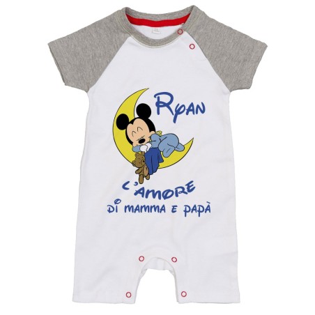 Pagliaccetto neonato personalizzato con nome baby topolino sleeping l'amore di mamma e papà Cartoon