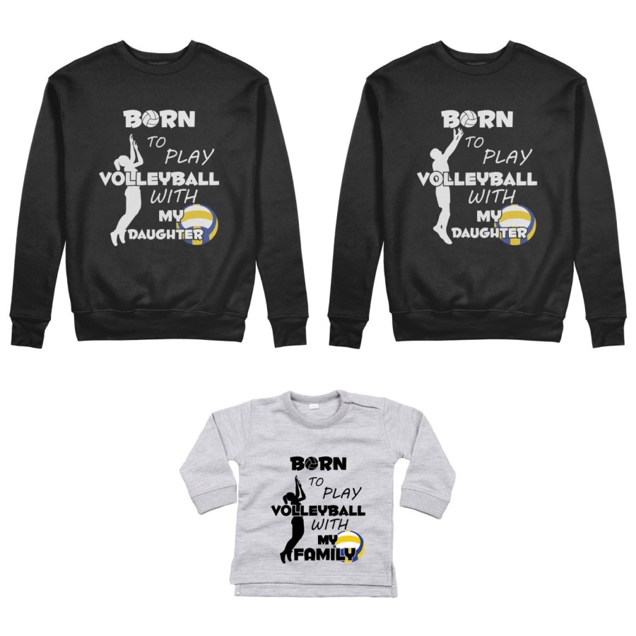 Tris felpe adulti neonato o body lupetto neonato born to play volleyball with my son my daughter Per la famiglia