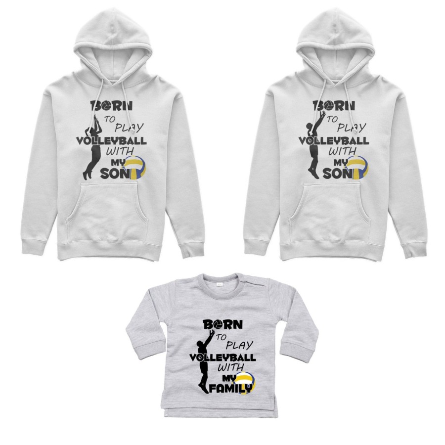 Tris felpe adulti neonato o body lupetto neonato born to play volleyball with my son my daughter Per la famiglia