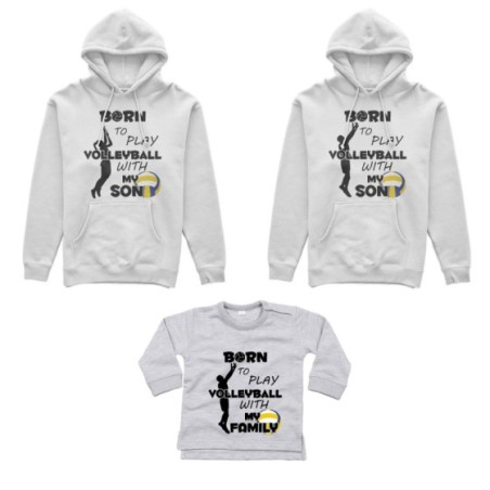 Tris felpe adulti neonato o body lupetto neonato born to play volleyball with my son my daughter Per la famiglia