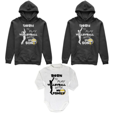 Tris felpe adulti neonato o body lupetto neonato born to play volleyball with my son my daughter Per la famiglia