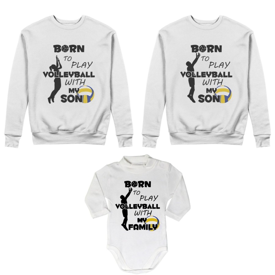 Tris felpe adulti neonato o body lupetto neonato born to play volleyball with my son my daughter Per la famiglia