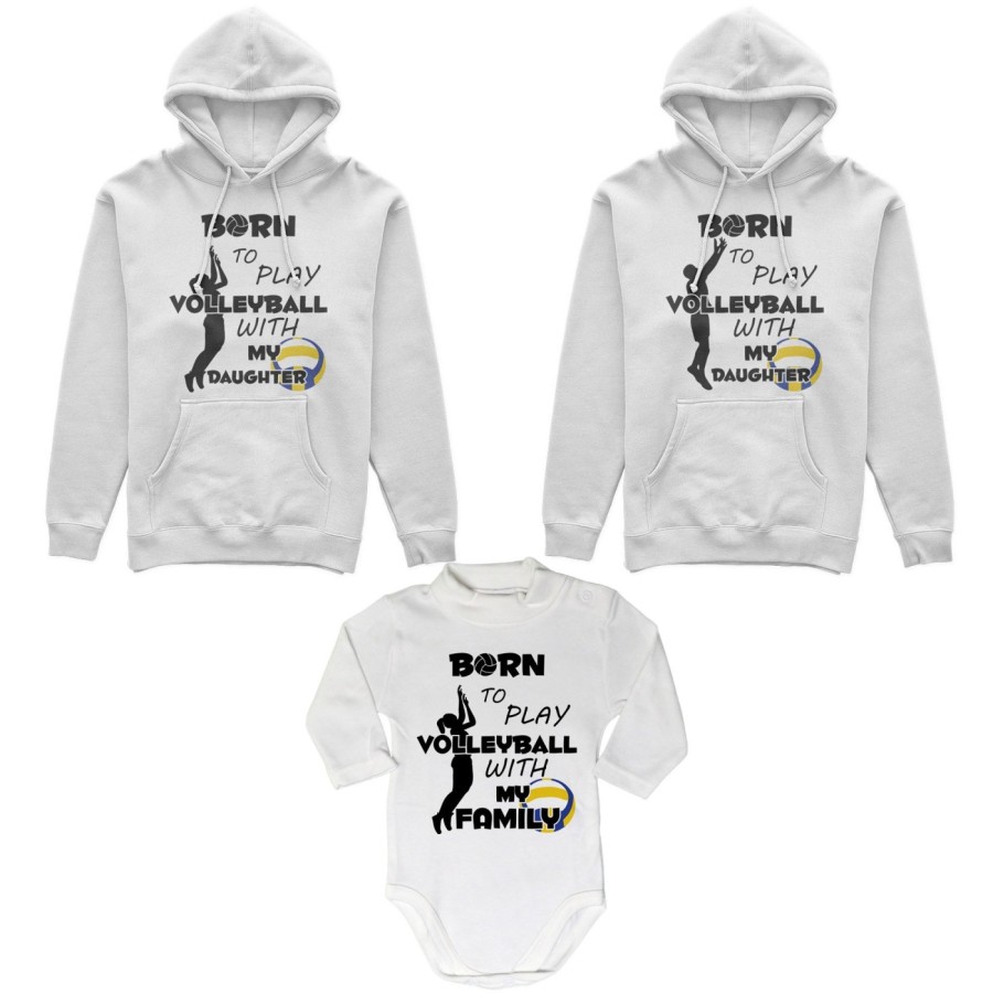 Tris felpe adulti neonato o body lupetto neonato born to play volleyball with my son my daughter Per la famiglia
