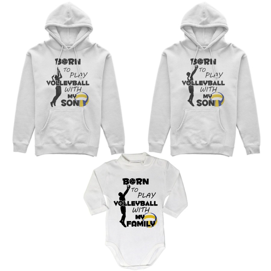 Tris felpe adulti neonato o body lupetto neonato born to play volleyball with my son my daughter Per la famiglia
