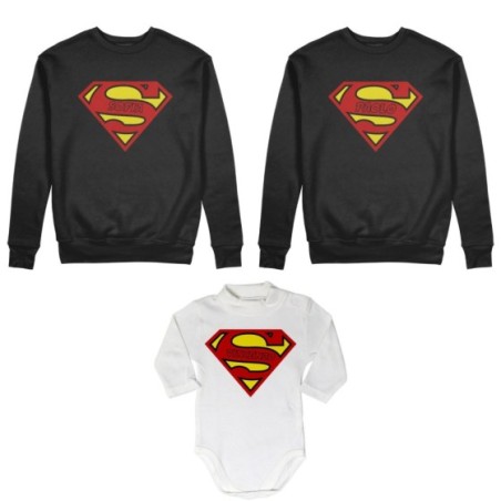 Tris felpe adulti neonato o body lupetto neonato personalizzato con nomi superman Per la famiglia