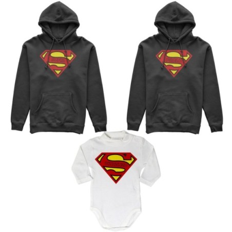 Tris felpe adulti neonato o body lupetto neonato personalizzato con nomi superman Per la famiglia