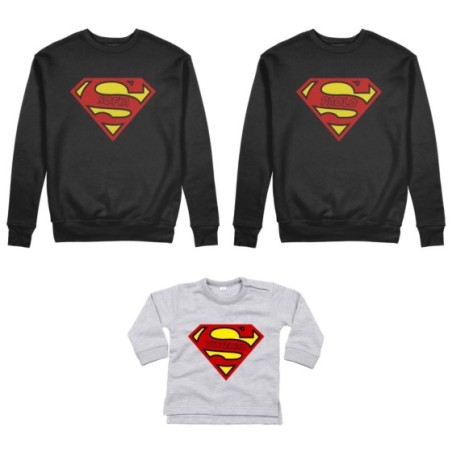 Tris felpe adulti neonato o body lupetto neonato personalizzato con nomi superman Per la famiglia