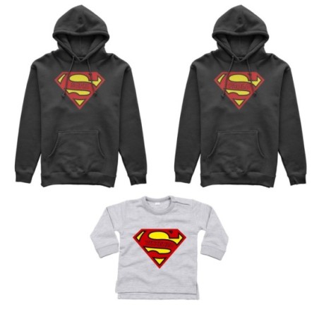 Tris felpe adulti neonato o body lupetto neonato personalizzato con nomi superman Per la famiglia