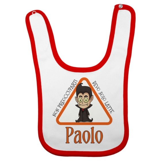Bavaglino neonato personalizzato con nome non preoccuparti bevo solo latte Halloween