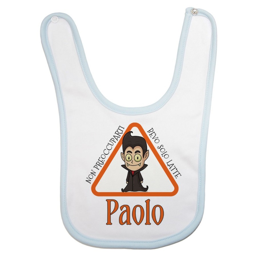 Bavaglino neonato personalizzato con nome non preoccuparti bevo solo latte Halloween