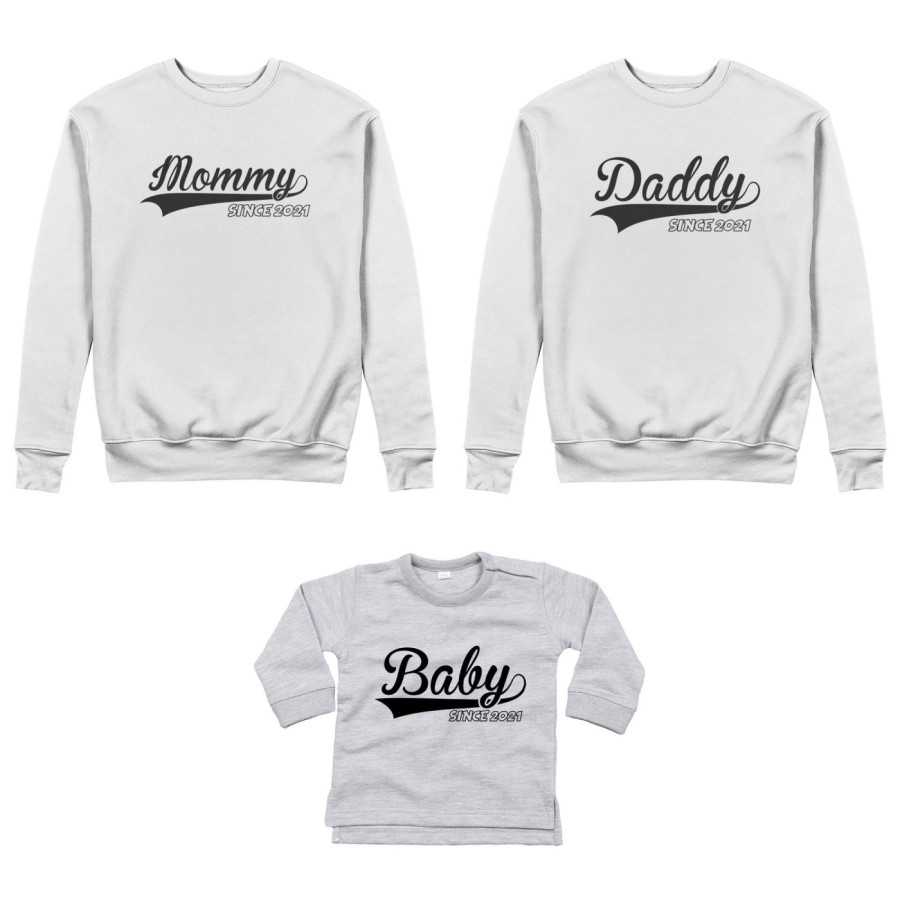 Tris felpe adulti o body lupetto personalizzato con anno daddy since mommy baby since Per la famiglia