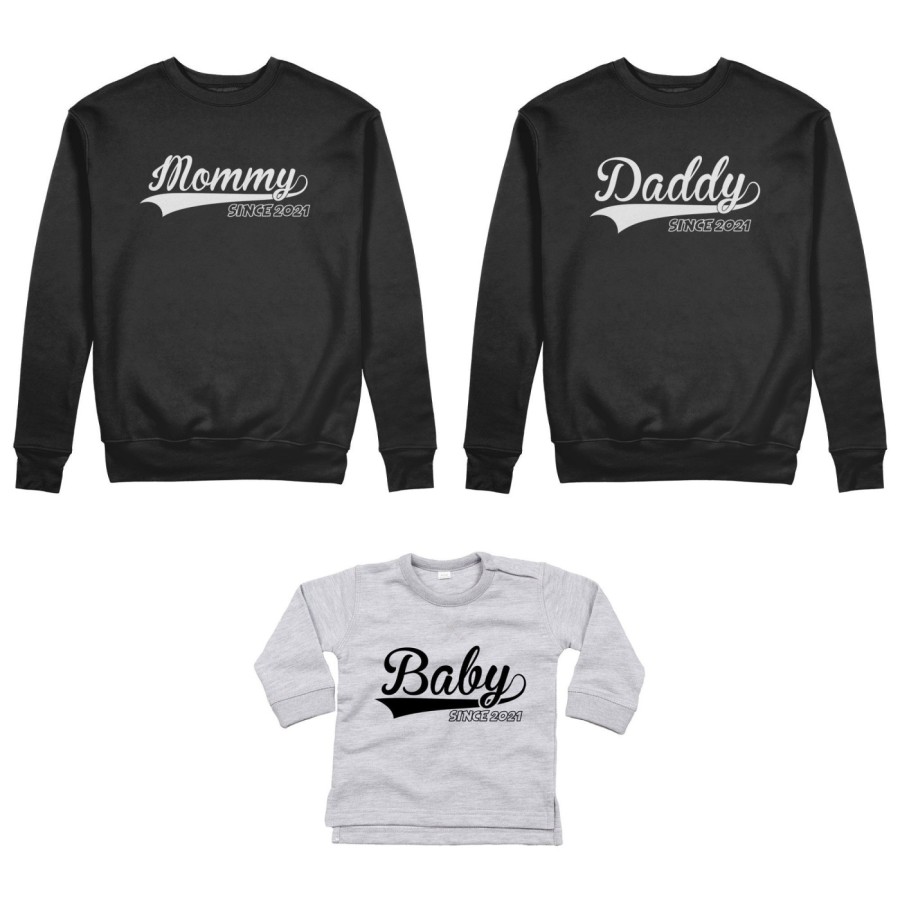 Tris felpe adulti o body lupetto personalizzato con anno daddy since mommy baby since Per la famiglia