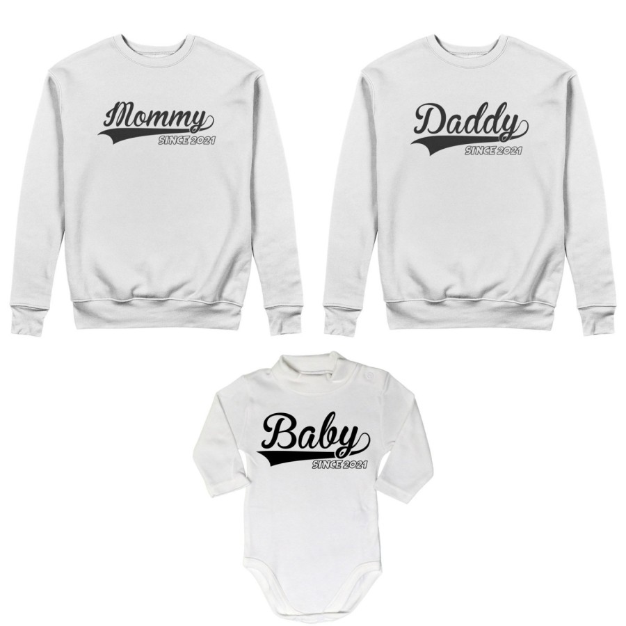 Tris felpe adulti o body lupetto personalizzato con anno daddy since mommy baby since Per la famiglia