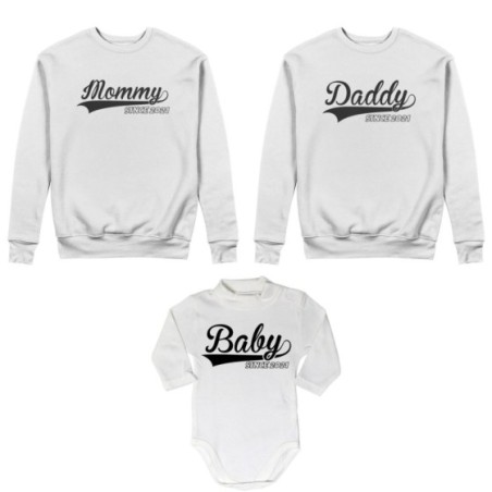 Tris felpe adulti o body lupetto personalizzato con anno daddy since mommy baby since Per la famiglia