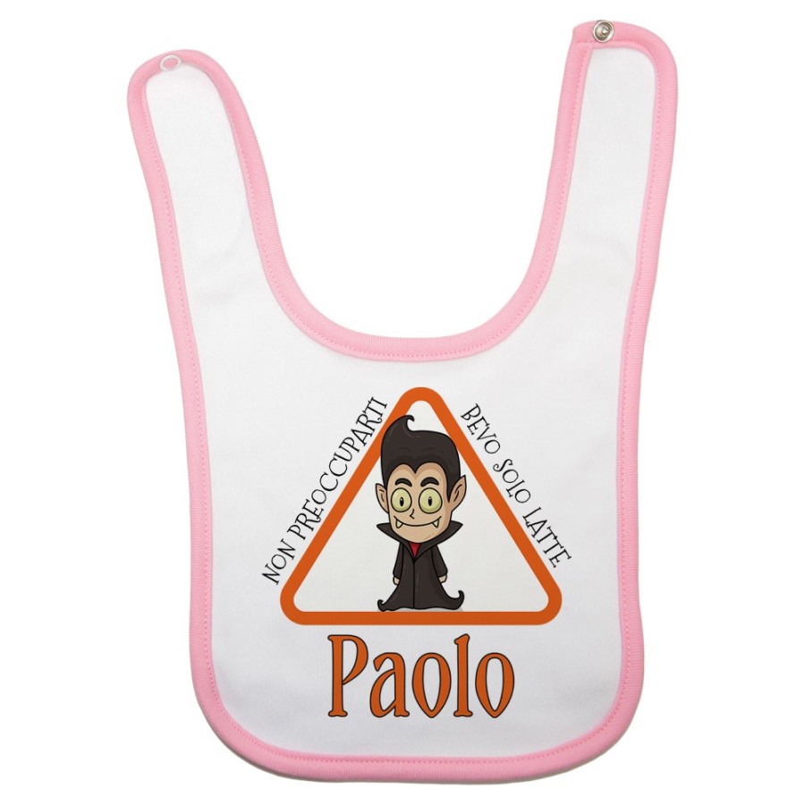 Bavaglino neonato personalizzato con nome non preoccuparti bevo solo latte Halloween