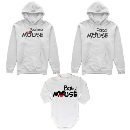 Tris felpe adulti neonato o body lupetto neonato papà mouse mamma minnie mouse baby mouse Per la famiglia
